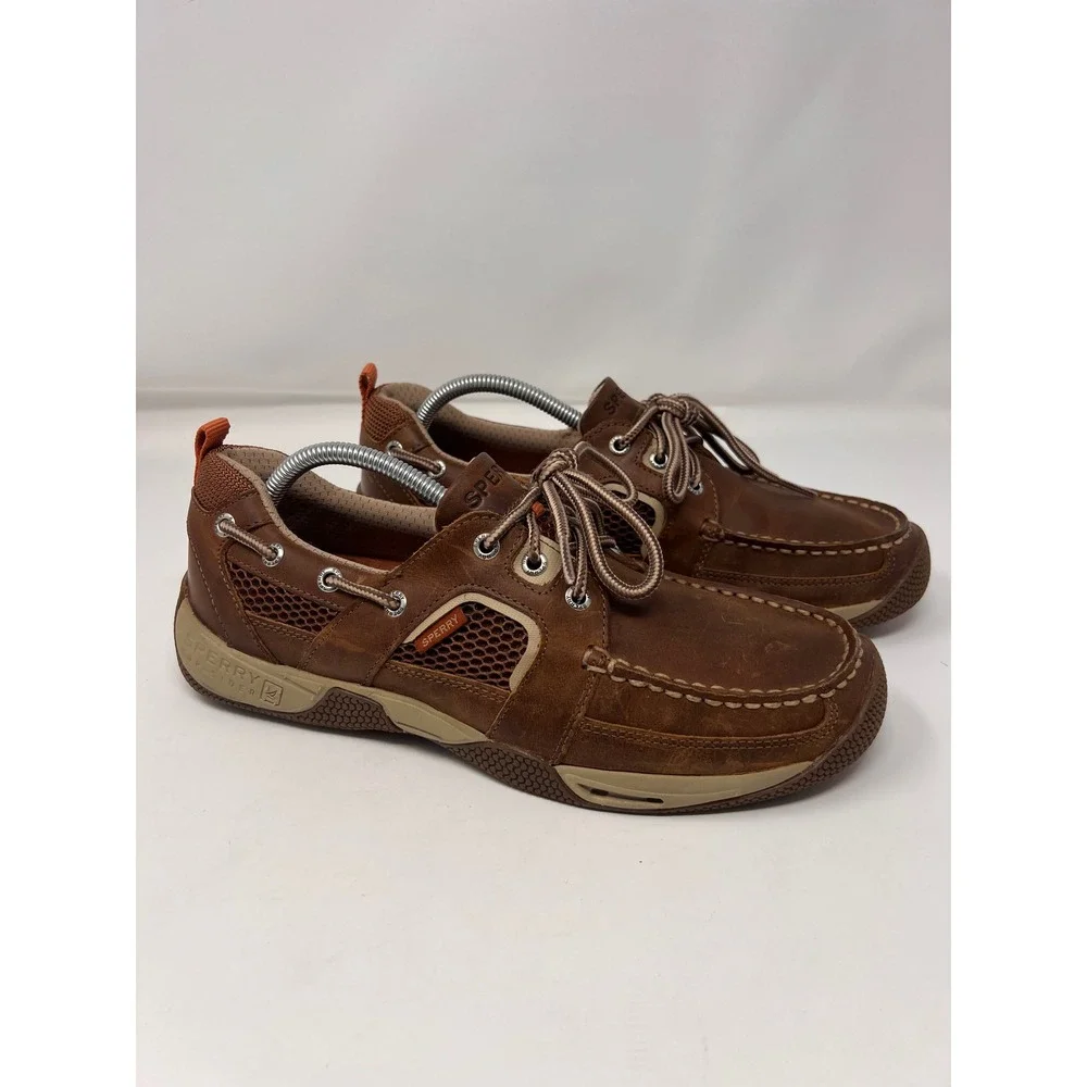 Sperry Sea Kite Sport Moc Boat Shoes Mens 10 Brown Leather Mesh Sides Loafers